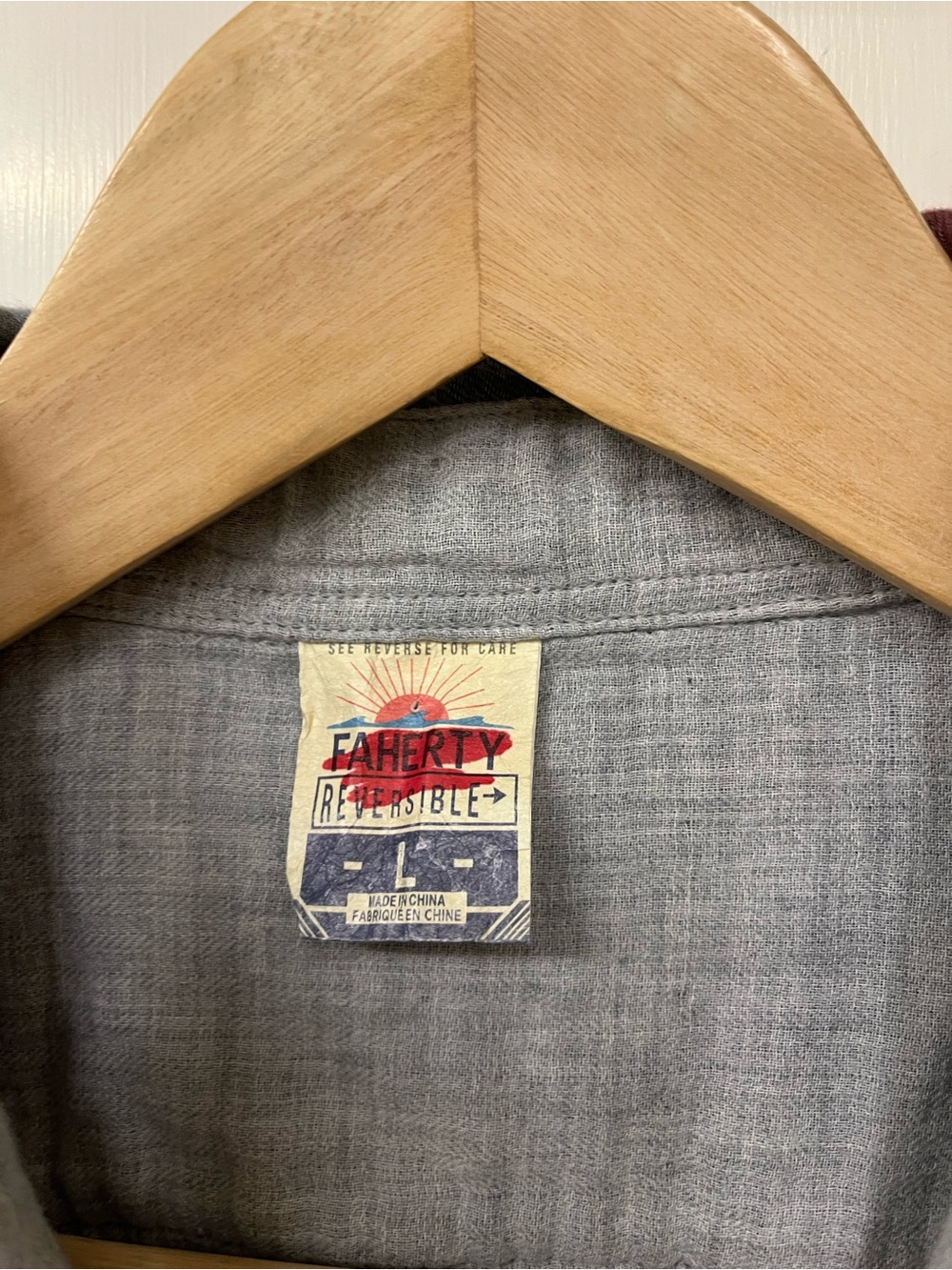 Faherty Reversible Blue Grey Stripe Shirt Mens Flannel Cotton Long Sleeve L - Picture 3 of 4